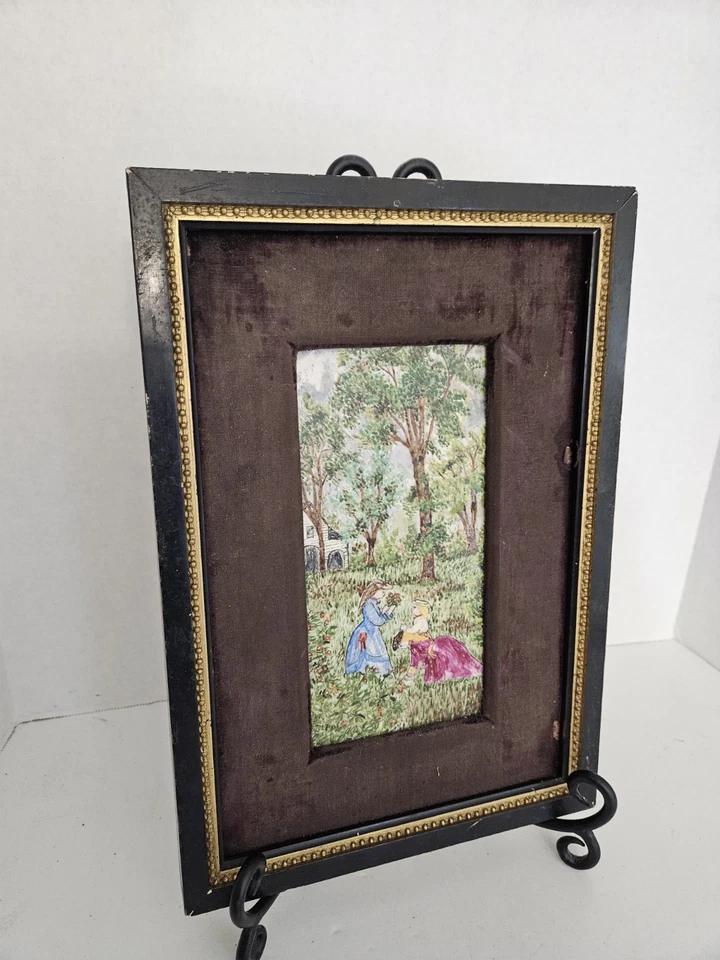 Azulejo decorativo antiguo pintado a mano de Stoke-On-Trent & Co. Marco antiguo Foto 3 de 4