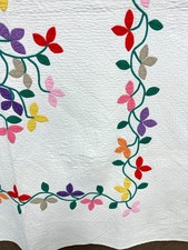 Fine Quilting c 1940s Autumn Leaf Applique QUILT Vintage Beautiful Colorful 