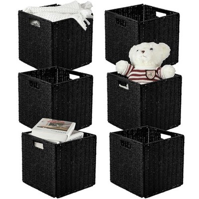 6 Pcs 11 x 11 x 11 Inch Wicker Storage Basket Cubes Large Handwoven Foldable ...
