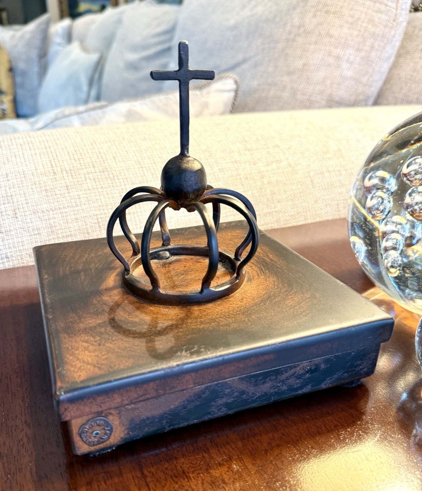 Jan Barboglio Handcrafted Carlotta Caja Crown/Cross Box Crucifix Iron