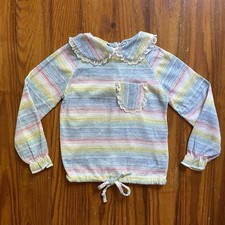 Vintage 1970s Youth Girls Pastel Ruffle Blouse Union Made