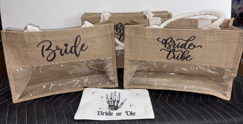 Bride Tribe Burlap Bags 1 Bride 3 Maids 12" L 8.5" H x 5" D Bride Or Die Makeup