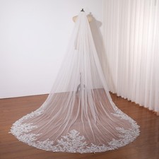 Beaded Flower Lace Veil Sequined Leaves Wedding Veil Cathedral Bridal Veil