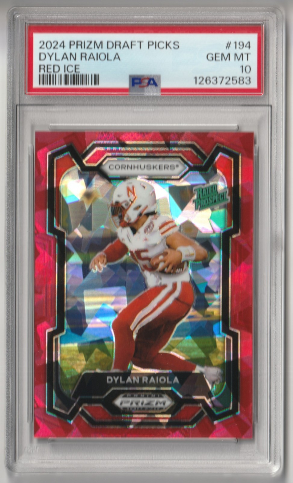 2024 Dylan Raiola Panini Prizm Draft Picks Rated Prospect #194 Red Ice PSA 10
