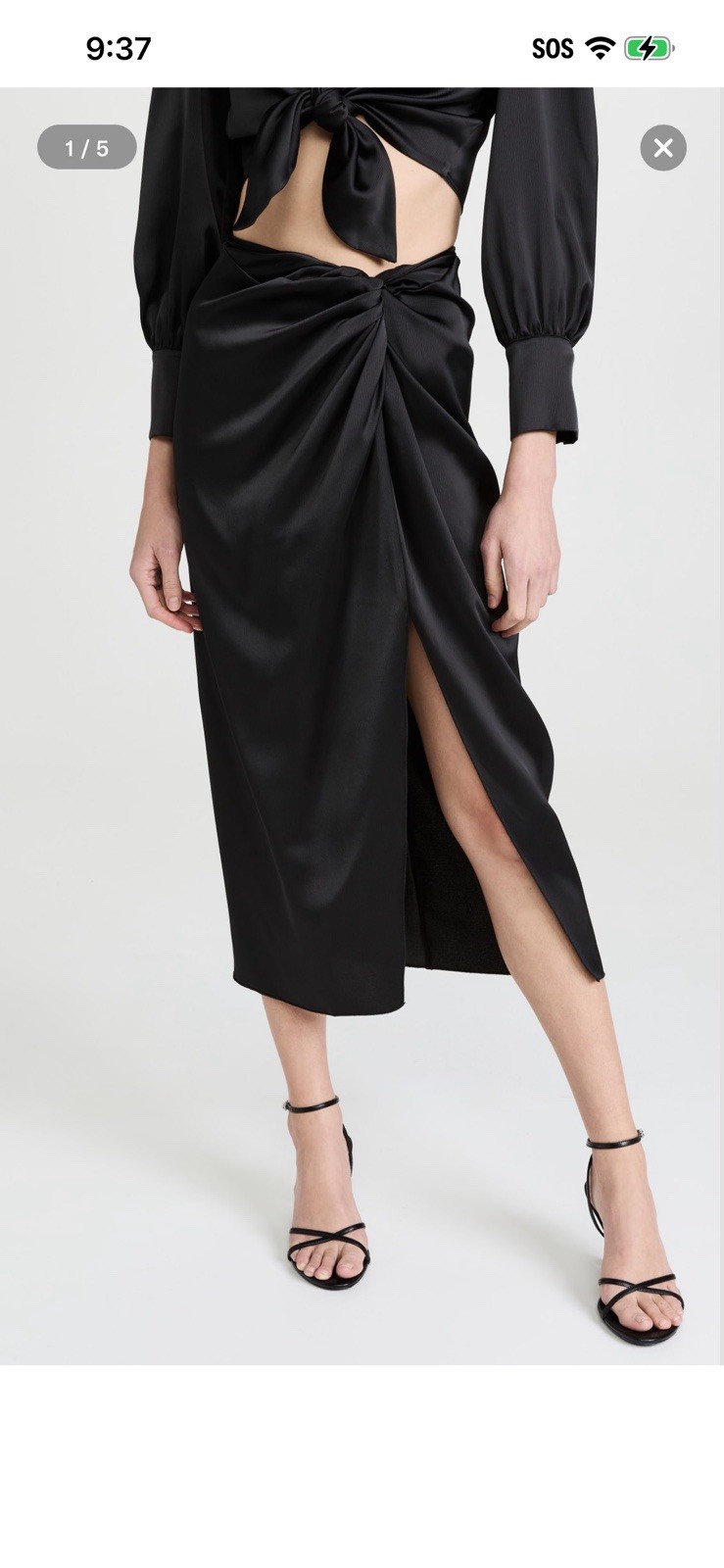 NWT Women's WAYF Black Satin Twist Front Midi Skirt M