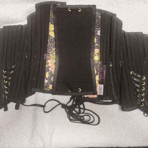 Corsé Mystic City MCC36X amarillo/negro brocado/malla debajo del busto Waspie - 20" Foto 2 de 4