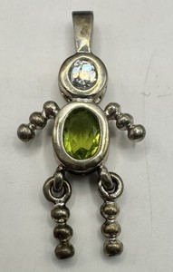 Sterling Silver 925 Baby Boy Pendant With August Birthstone. 2.49 Grams