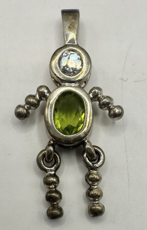 Sterling Silver 925 Baby Boy Pendant With August Birthstone. 2.49 Grams