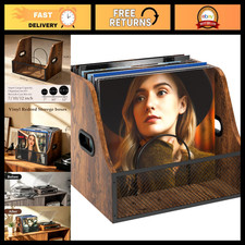 Vinyl Record Storage Crate - Wooden Holder with 2 Dividers for LPs Albums