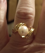 Vintage 14K yellow gold 7mm akoya pearl ring   sz 7