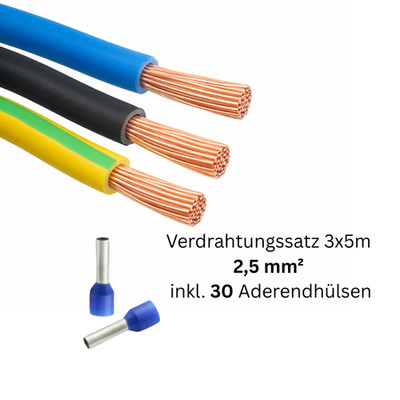 2,5 mm2 Verdrahtungsleitung 3x5m  inkl. 30 Aderendhülsen H07V-K Set, Verdrahtung