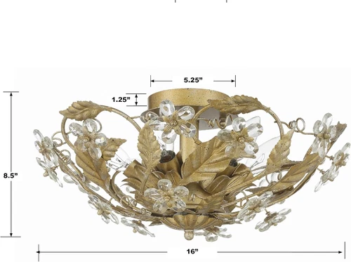 Elegant Gold Leaf Semi Flush Mount Light Fixture - Paris Market Design - Picture 5 of 9