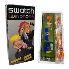 Vintage Landline 1987 Swatch Twin Phone Model Numerica TXG 201 Green Numbers HTF