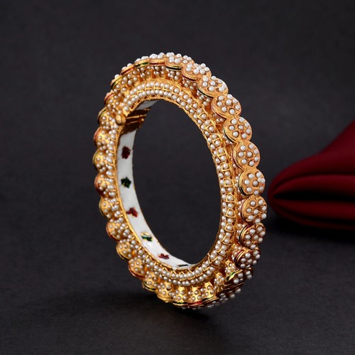 Indian Gold Plated Bridal Kundan Bangle Bracelet Kada Enameled Jewelry Bollywood - Picture 2 of 13