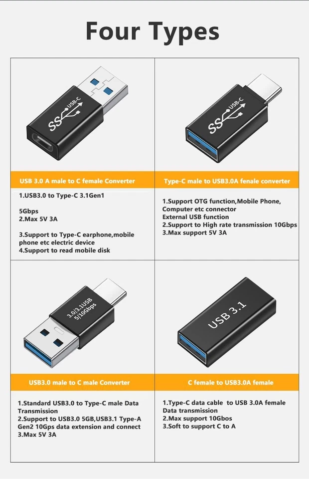 USB Type-C Male to Type-A Male Converter Type-C Male to USB3.0 Male Adapter - Image 2 of 4