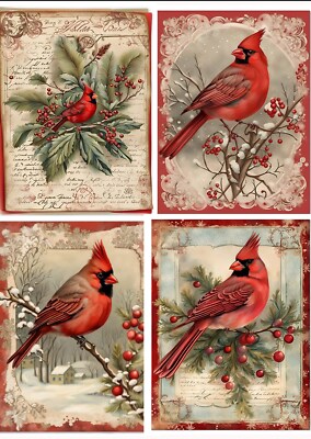 Christmas Cardinal Squares | A4 Rice Paper | Paper for Decoupage