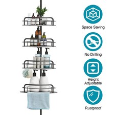 4 Tier Bathroom Shower Corner Caddy Storage Rack Shelves Organizer w/ Towel Bar