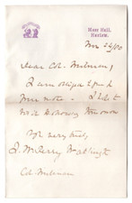 John Perry-Watlington Signed Letter 1880 / Autographed British Politician