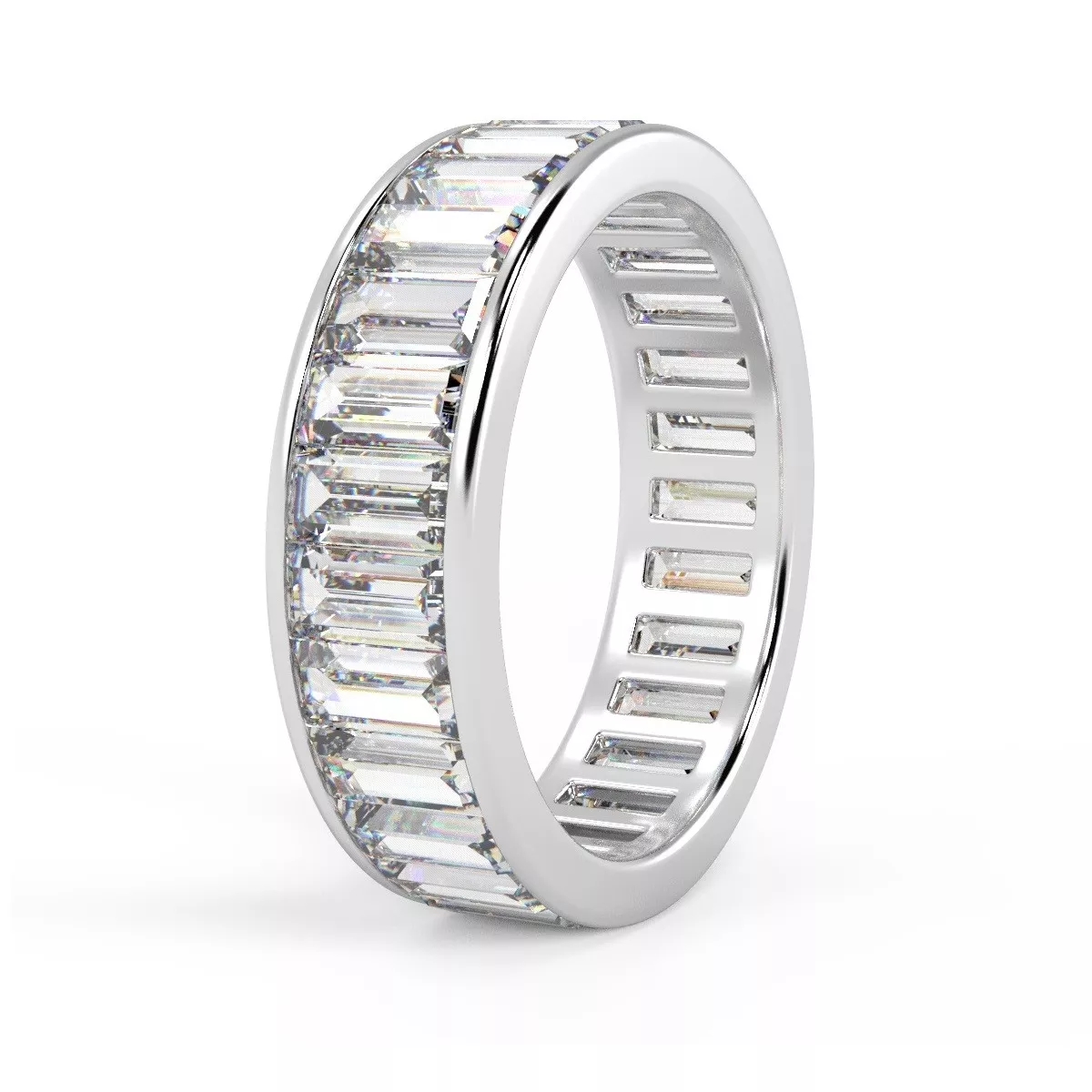 Estate Platinum Channel Set Straight Baguette Diamond Eternity Band - Finger Size 6.25