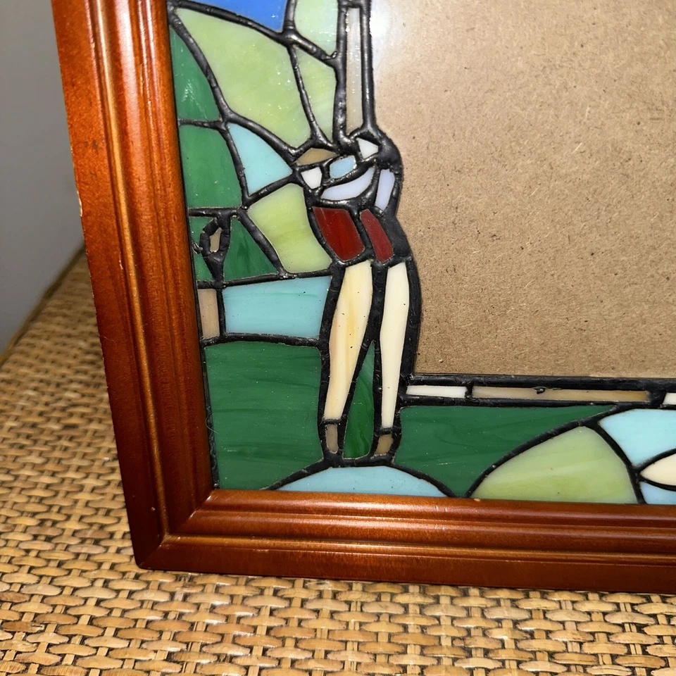 Vintage Golf Theme Stained Glass Work Photo Wooden Frame For 4” by 6” Photo Dad - Image 2 of 4