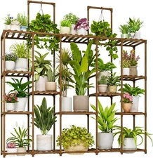 Bamworld Plant Stand Indoor Large Plant Shelf 62.2"" Tall Wood Plant Holder