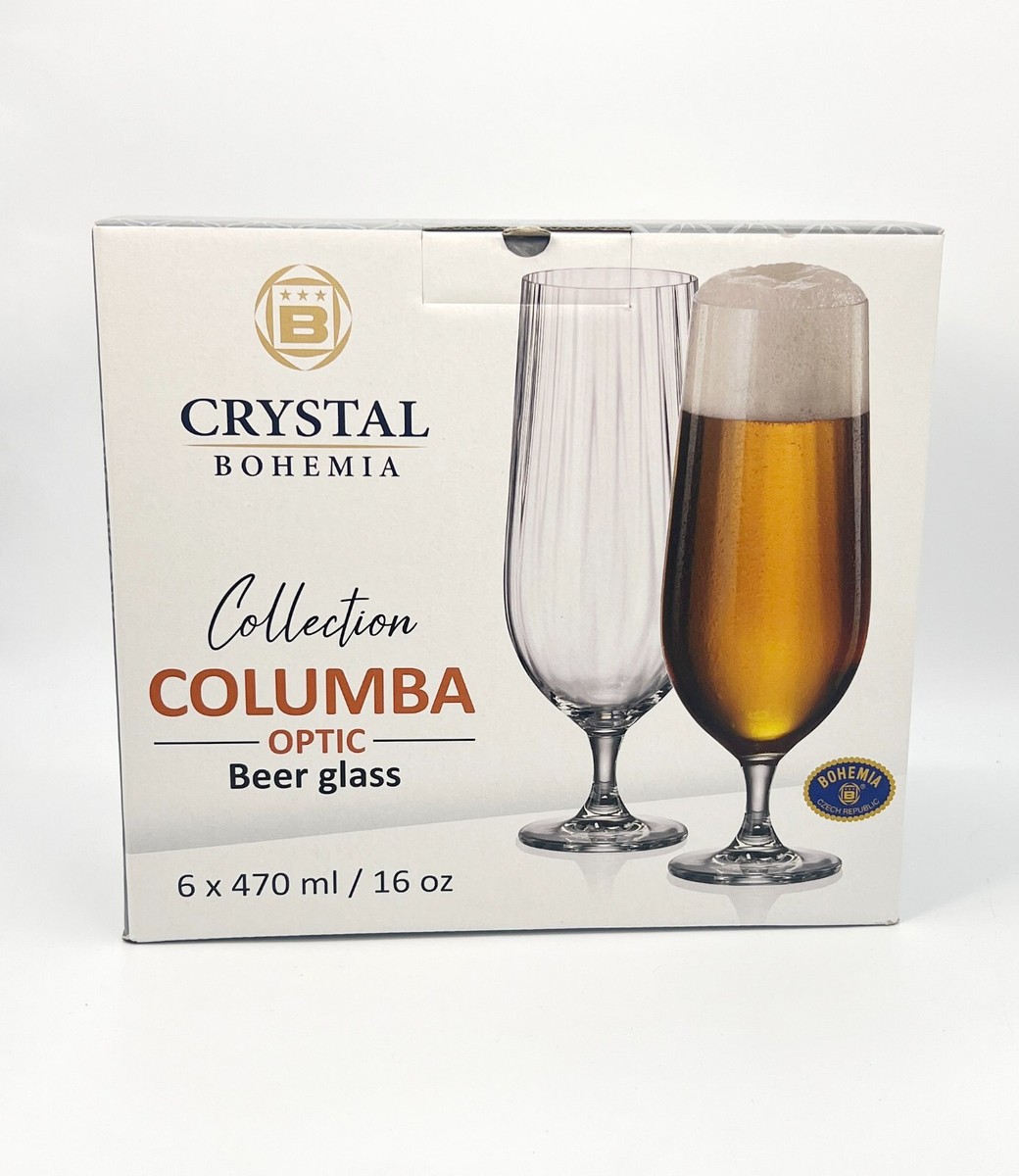 Crystal Bohemia Columbia Optic Beer Glasses, Set Of 6, made in