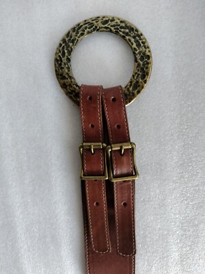Leatherock Made in USA Hammered Circle Belt Buckle Multi Adjustable Brown M Leatherock Made in USA Circular Belt Buckle Multi Adjustable  main image 3