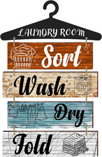 5 Pcs Laundry Room Decor Laundry Room Wooden Sign Wash Dry Fold Repeat Farmho...