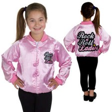 CHILDS PINK ROCK N ROLL JACKET 1950S FANCY DRESS DANCE COSTUME SATIN
