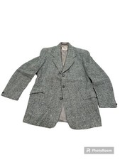 Vintage Harris Tweed Men's 100 Wool 3-Button Blazer Black/White Check Hand Wove