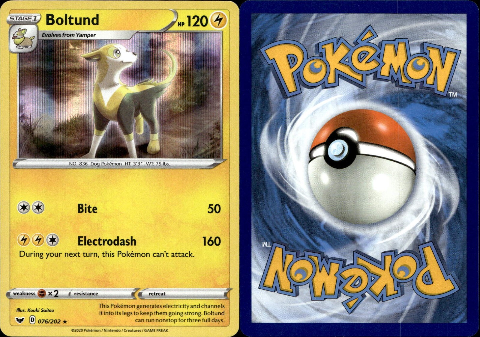 Pokemon TCG Boltund Sword & Shield Base Set 076/202 Holo Rare - NM/M