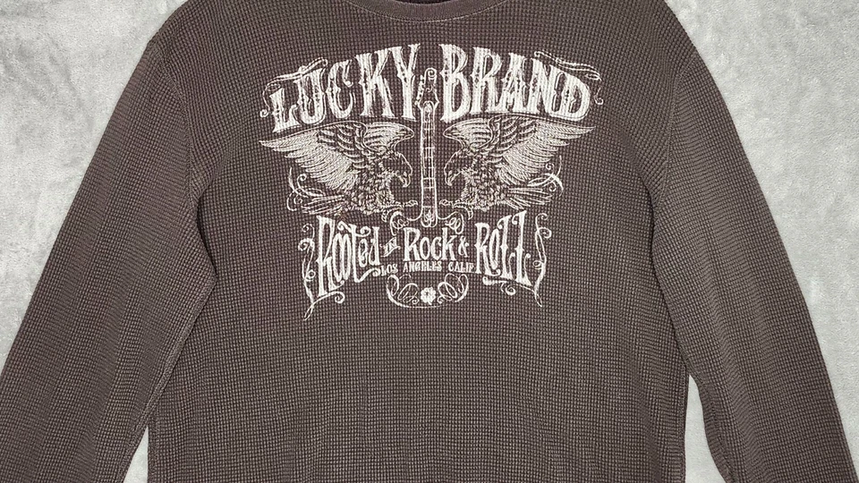Tejido gofre térmico de inspiración vintage Lucky Brand manga larga "Rock&Roll" talla XXL Foto 3 de 4