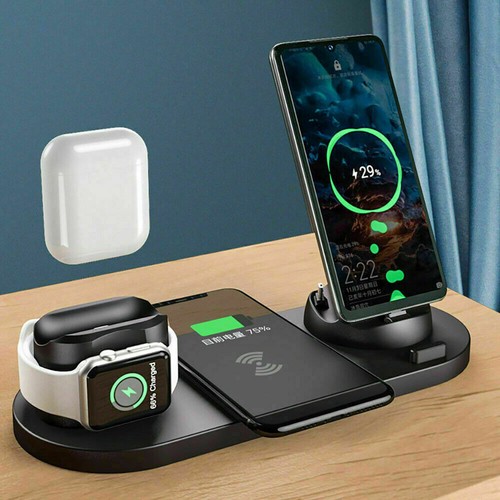 Cargador inalámbrico 6 en 1 Dock Pad Apple Watch 5/4/3/2/1 AirPod iPhone 11 | eBay