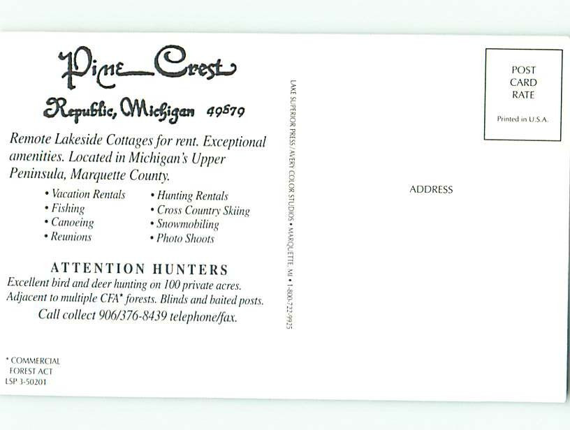 Pre1980 COTTAGE SCENE Republic Near Ishpeming & Marquette Michigan