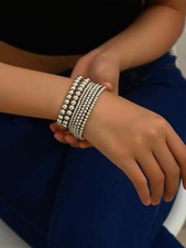 7pcs Silver Color Bead Bracelet Set Women Bracelet Stackable Bracelet Crafted