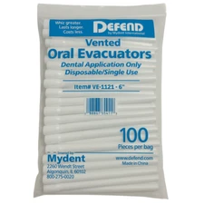 Defend Vented Evacuator Dental Oral Tips High Volume 100/Pk- 6" - VE 1121
