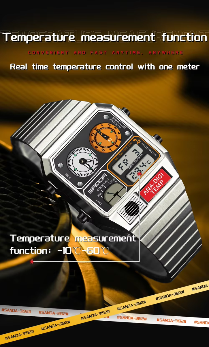 SANDA LED Electronic Square Men's watch Casual Multi-function | eBay