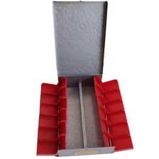 Eastman Kodak Kodaslide Compartment File Red Slide Storage Tip-Out Metal Box Vtg