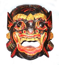 Holzaffe Maske Von Barong, Schwarze Farbe, Handgefertigt In Bali, Wandmaske, Neu
