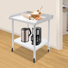 Stainless Steel Work Table 60x60x76cm with Wheels 2-Tier Commercial Prep Table