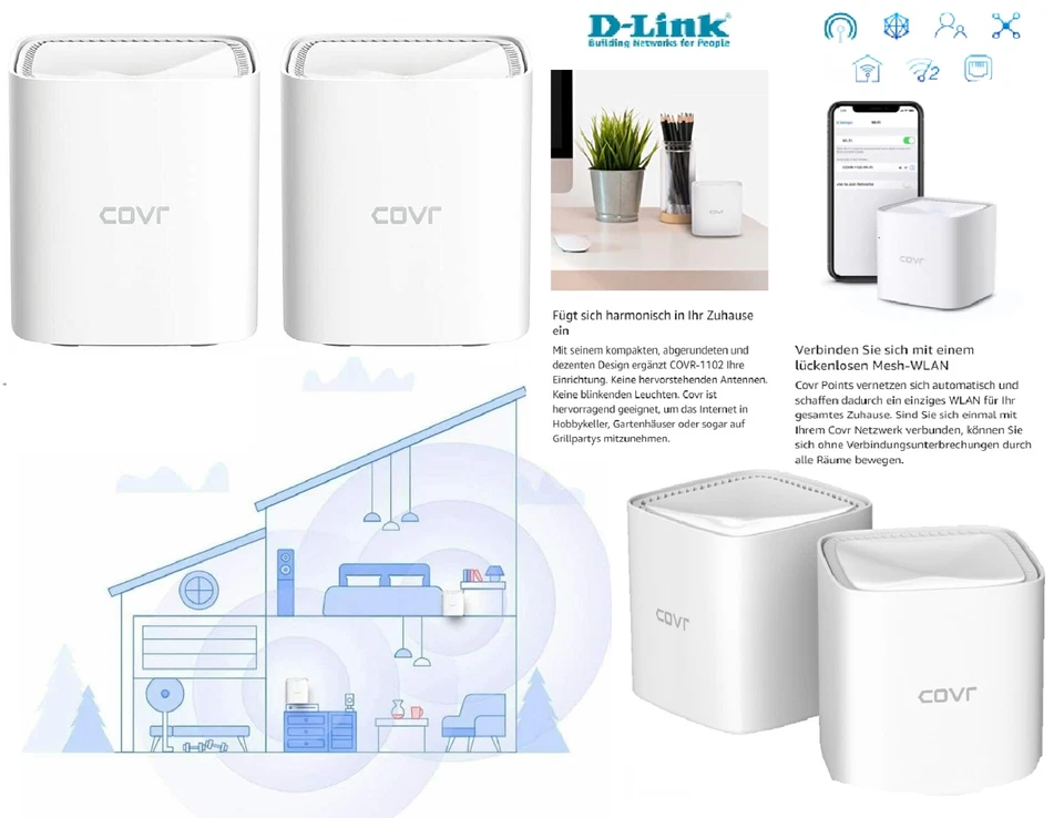 D-LINK COVR AC1200 (2er-Set) Dualband Router drahtlos Whole Home Mesh System NEU - Bild 2 von 4