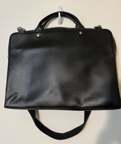 Jack Spade Laptop Bag Mens Messenger Bag Briefcase Pebble Cow Leather Black - Picture 1 of 5