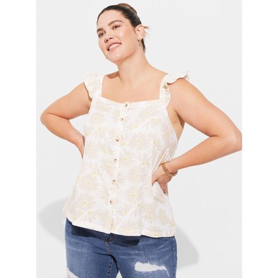 Torrid Womens Top Sz 3 3X 22 24 Double Gauze Daisy Daydream Ruffle Tank NEW