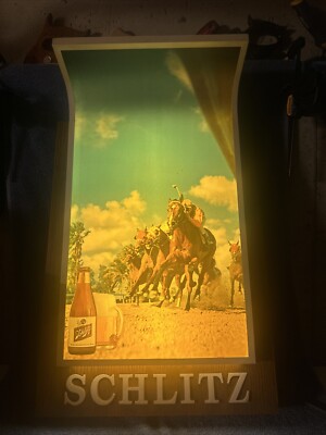 Schlitz Beer 50s パブミラー 額付き ヴィンテージ レトロ VINTAGE 1967 SCHLITZ BEER LIGHT UP SIGN HORSE RACING RACE TRACK