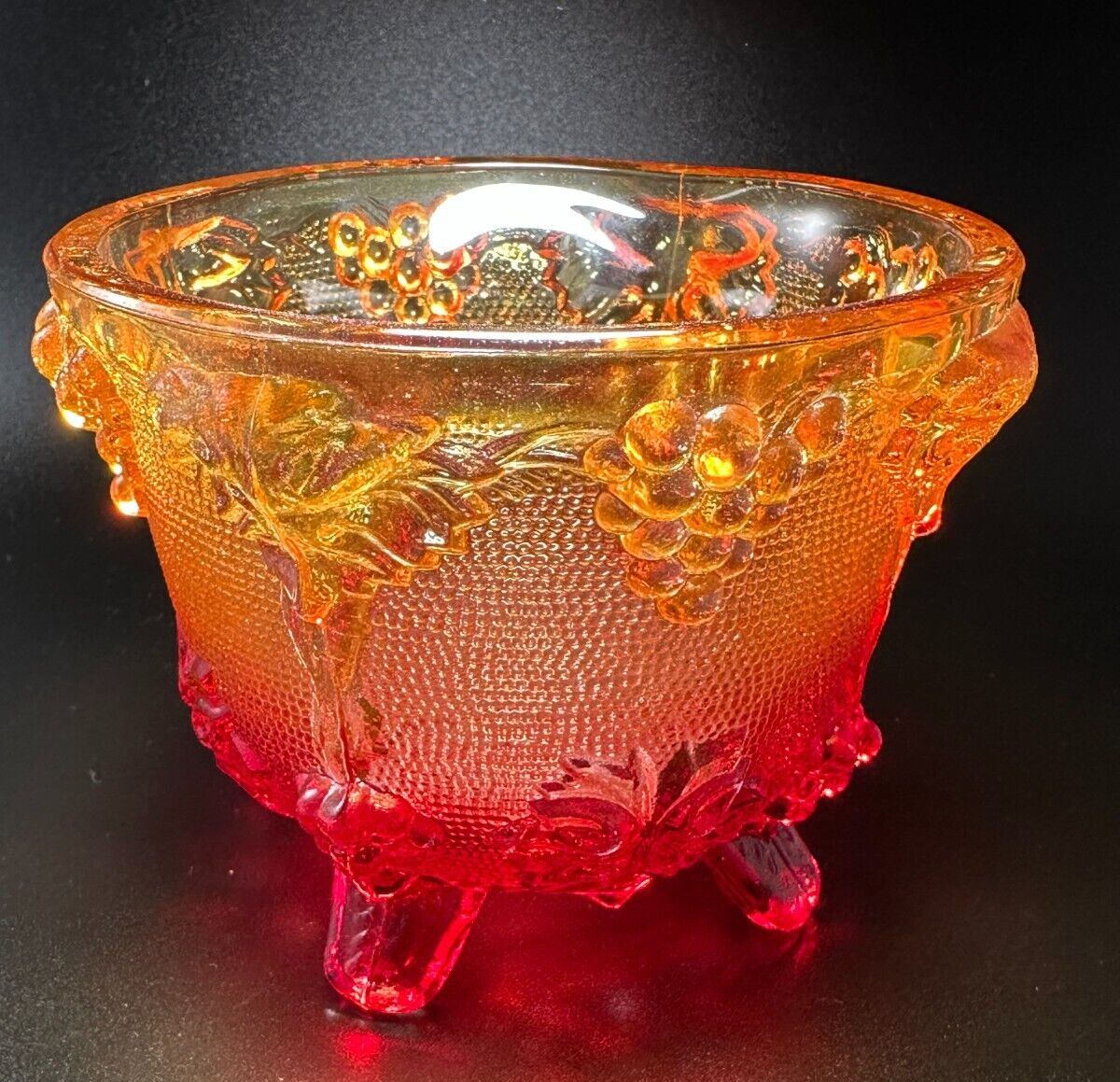 Black Light Glow Harvest Grapes Amberina Red Footed Jeanette Glass