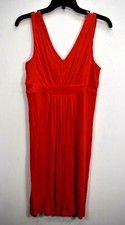 Ann Taylor Loft Womens Orange Sleeveless V-Neck Stretch Plated Shift Dress XS