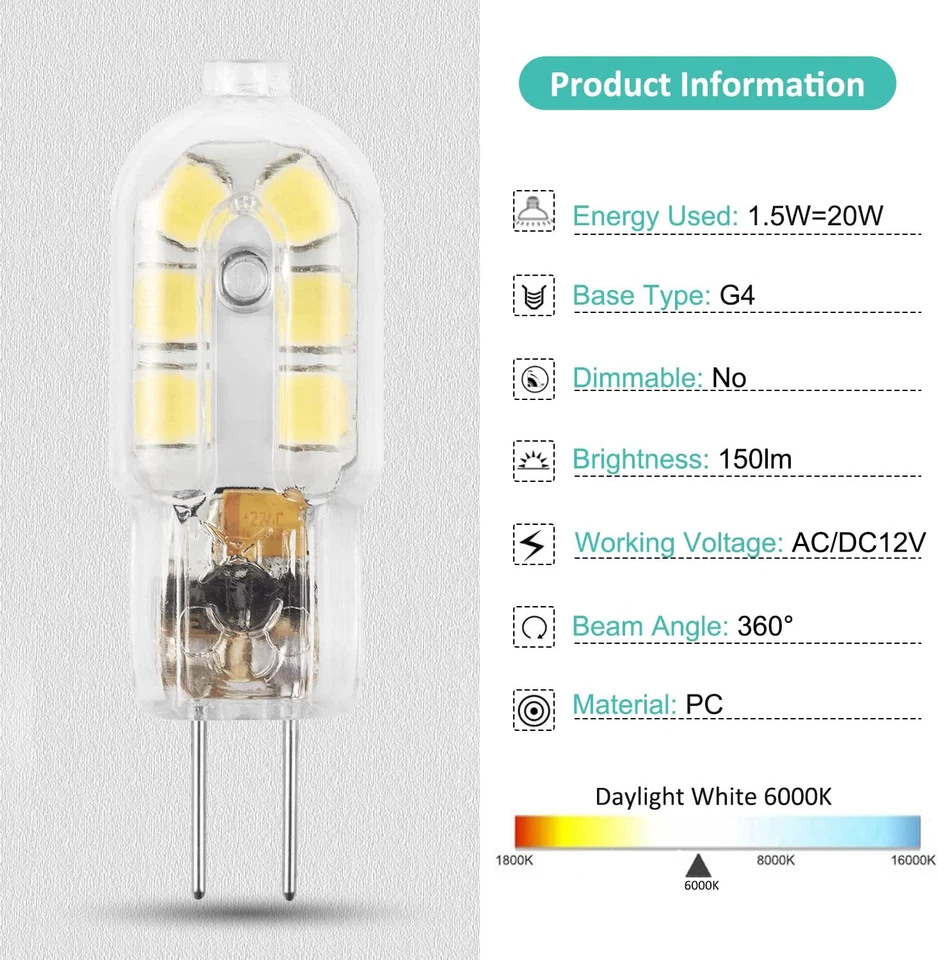 G4 LED Bulb, 12V G4 Bi Pin Bulb, NOT Dimmable G4 20W Halogen Bulb Replacement, D - Image 4 of 4