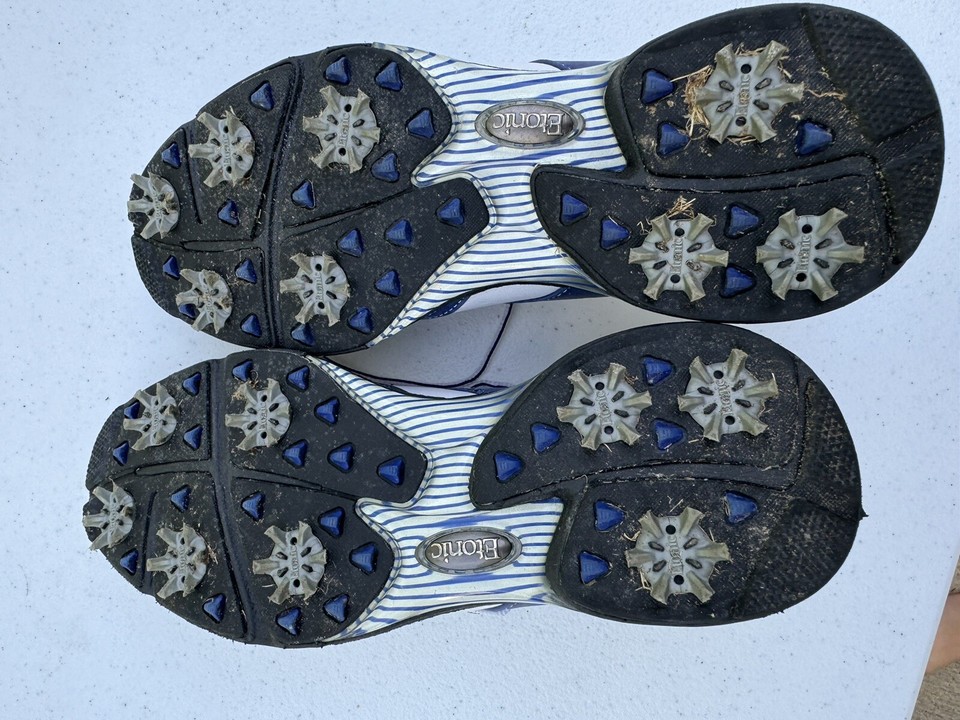 Etonic Golf Shoes Cleats Saddle Shoes Leather White And Blue Womens