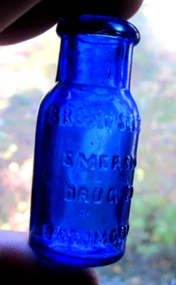 Antique Cobalt Blue BROMO-SELTZER Emerson Drug Co. Miniature Bottle