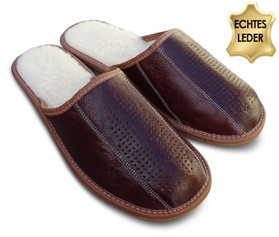 Rimo-Genuine Touch Herren Leder Hausschuhe - Handgefertigte Pantoffeln Mit Rutschfester Sohle